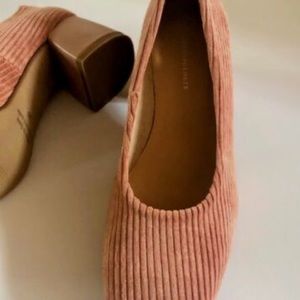 Anthropologie Blush Pink Corded Suede Leather Square Toe Block Kitten Heel